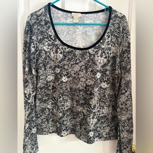 J. Jill Black and White Floral Long Sleeve Top